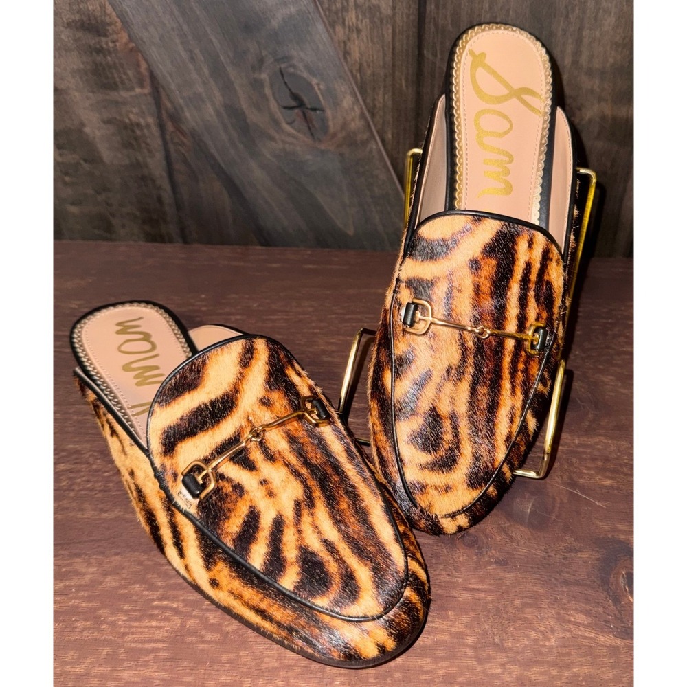 Sam Edelman Animal Print Calf‎ Hair Bit Loafer Mules Brown Black 5.5